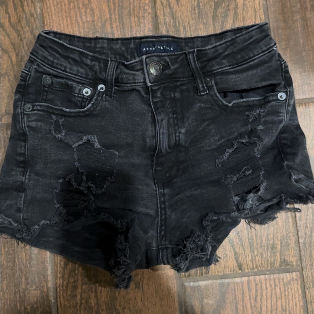 Aeropostale Black Jean Shorts Distressed Cut-Off Style